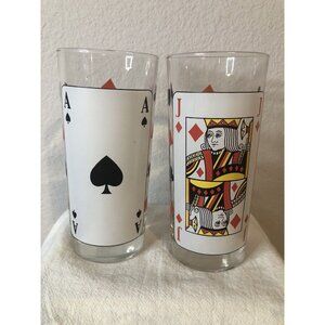 Set of 2 Playing Card Glass Tumblers Ace of Spade Jack of Diamonds 12 oz Italy